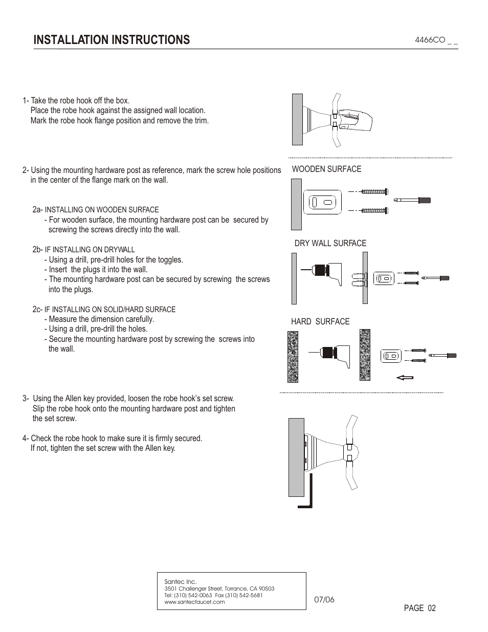 Installation instructions | Santec 4466CO User Manual | Page 2 / 3