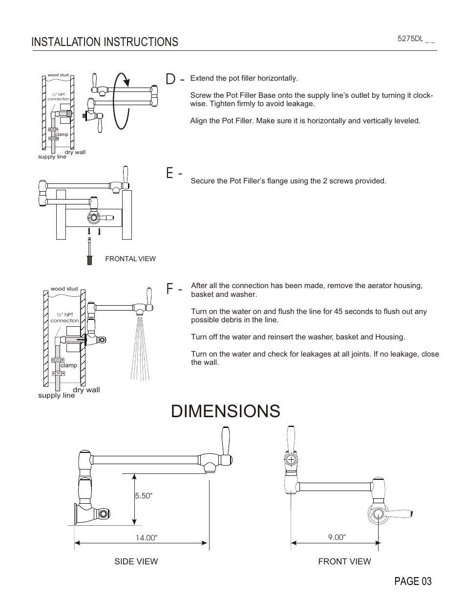 Dimensions, Installation instructions, Page 03 | Santec 5275DL User Manual | Page 3 / 4