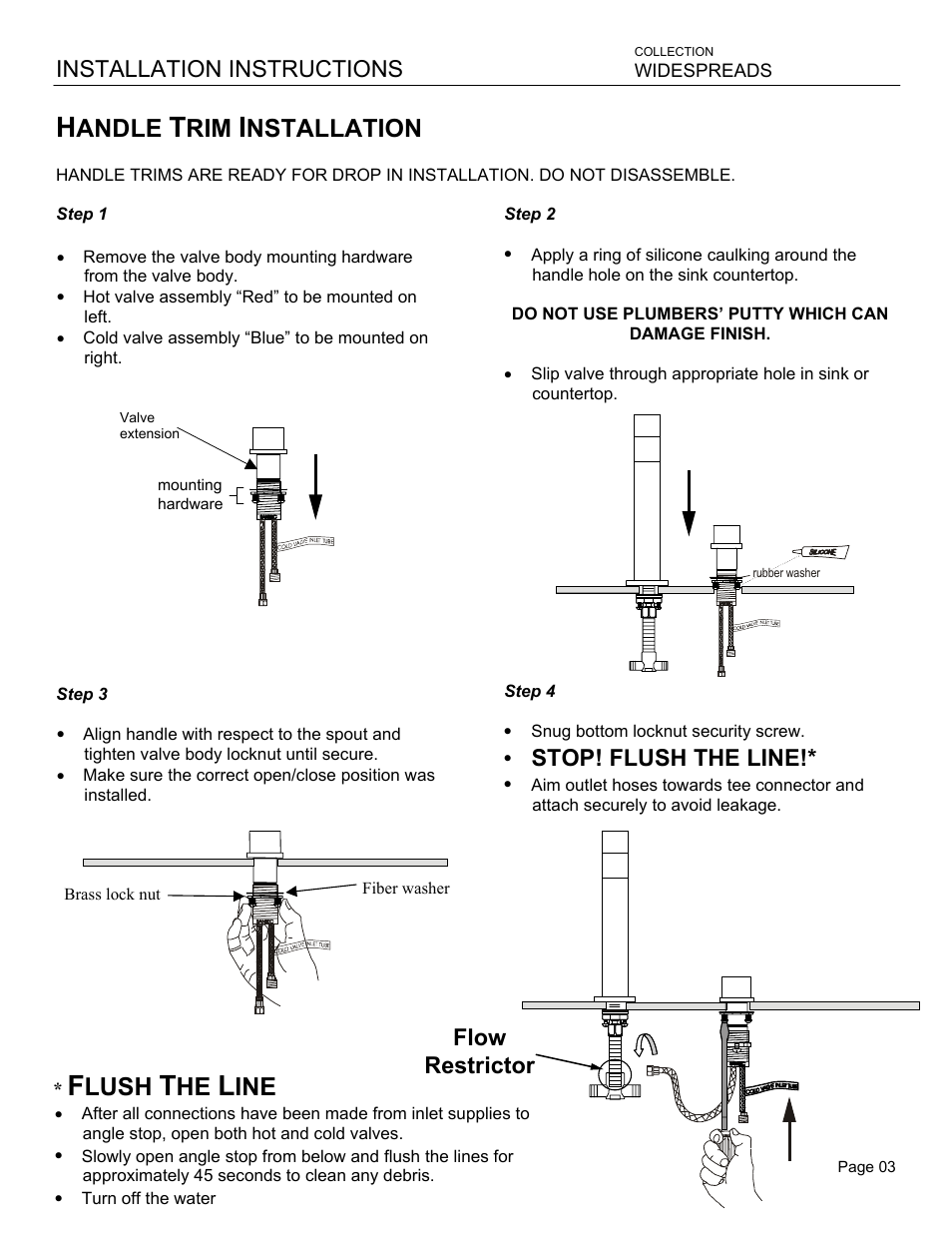 Andle, Nstallation, Lush | Installation instructions, Stop! flush the line, Flow restrictor | Santec 5620MO User Manual | Page 3 / 5