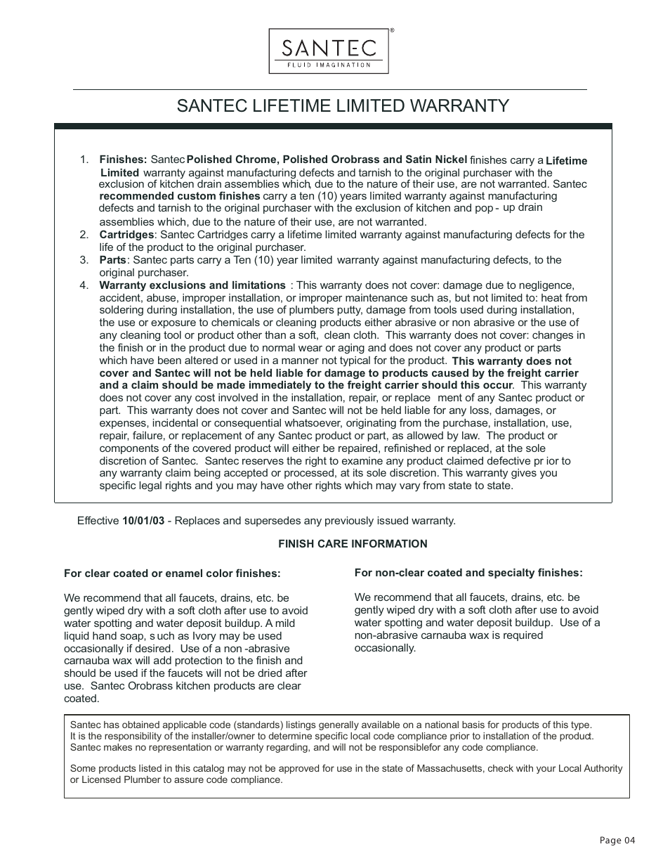 Santec lifetime limited warranty | Santec 6129EY User Manual | Page 4 / 4