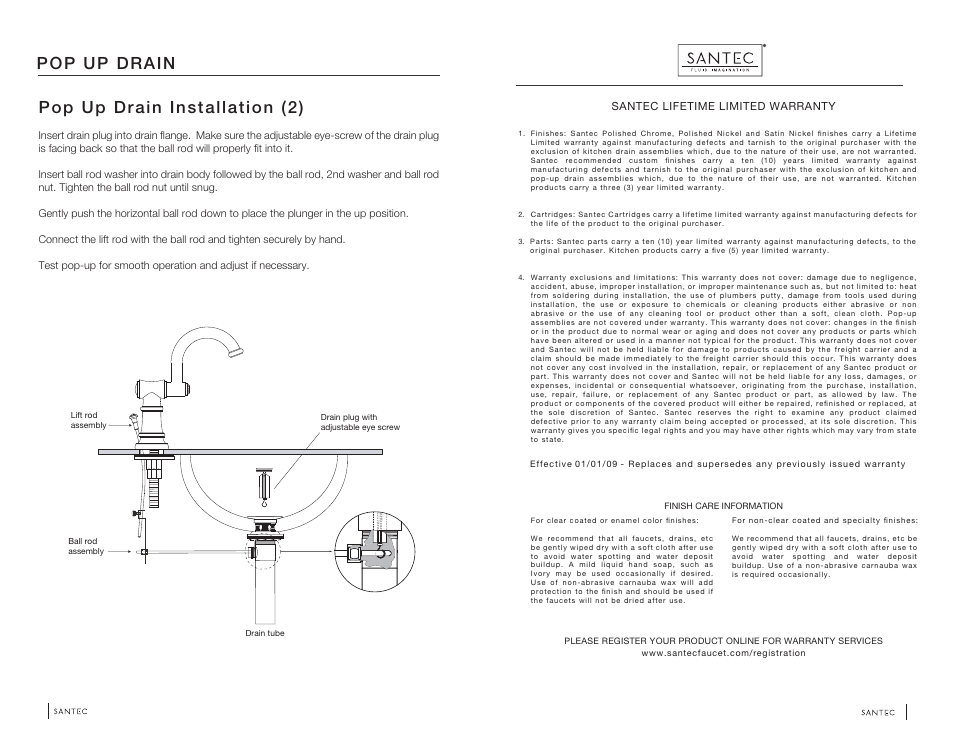 Pop up drain installation (2), Pop up drain | Santec 6520VO User Manual | Page 5 / 5