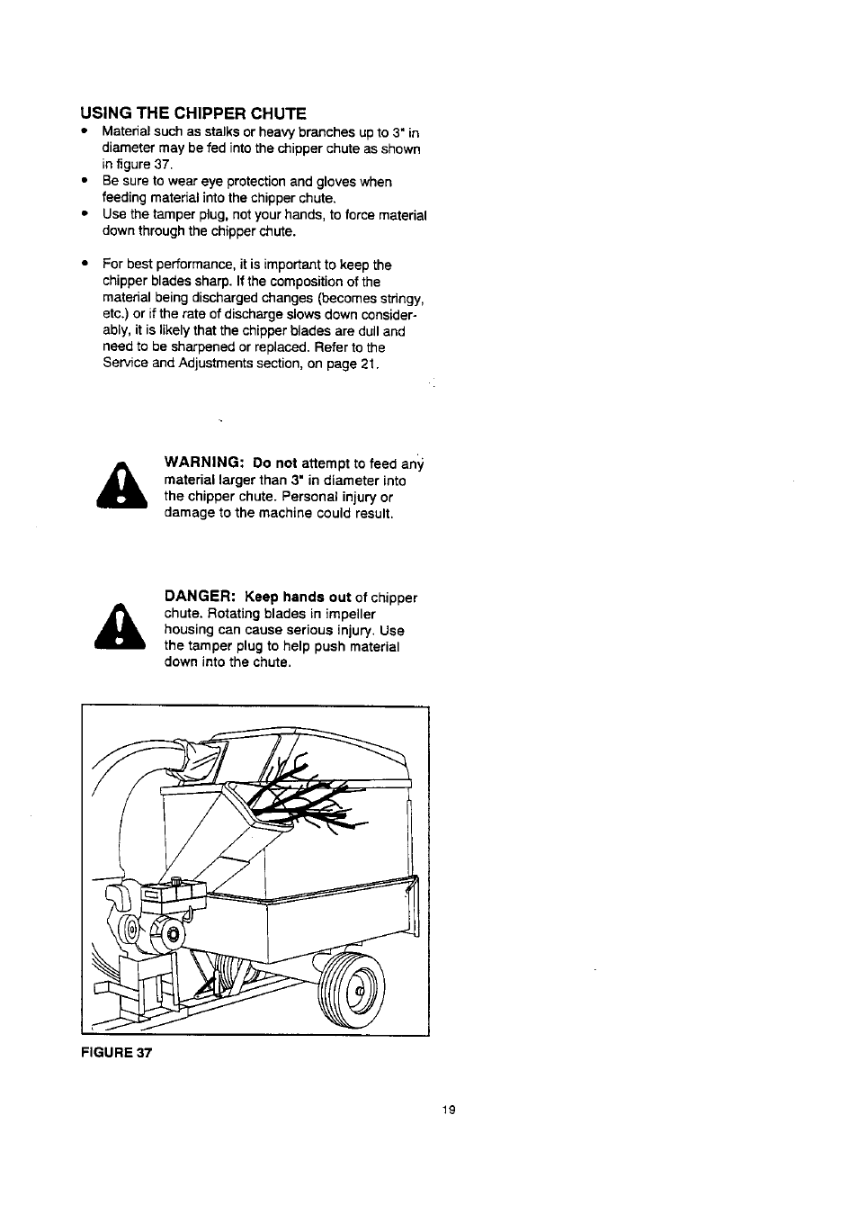 Using the chipper chute | Craftsman 486.24515 User Manual | Page 19 / 32