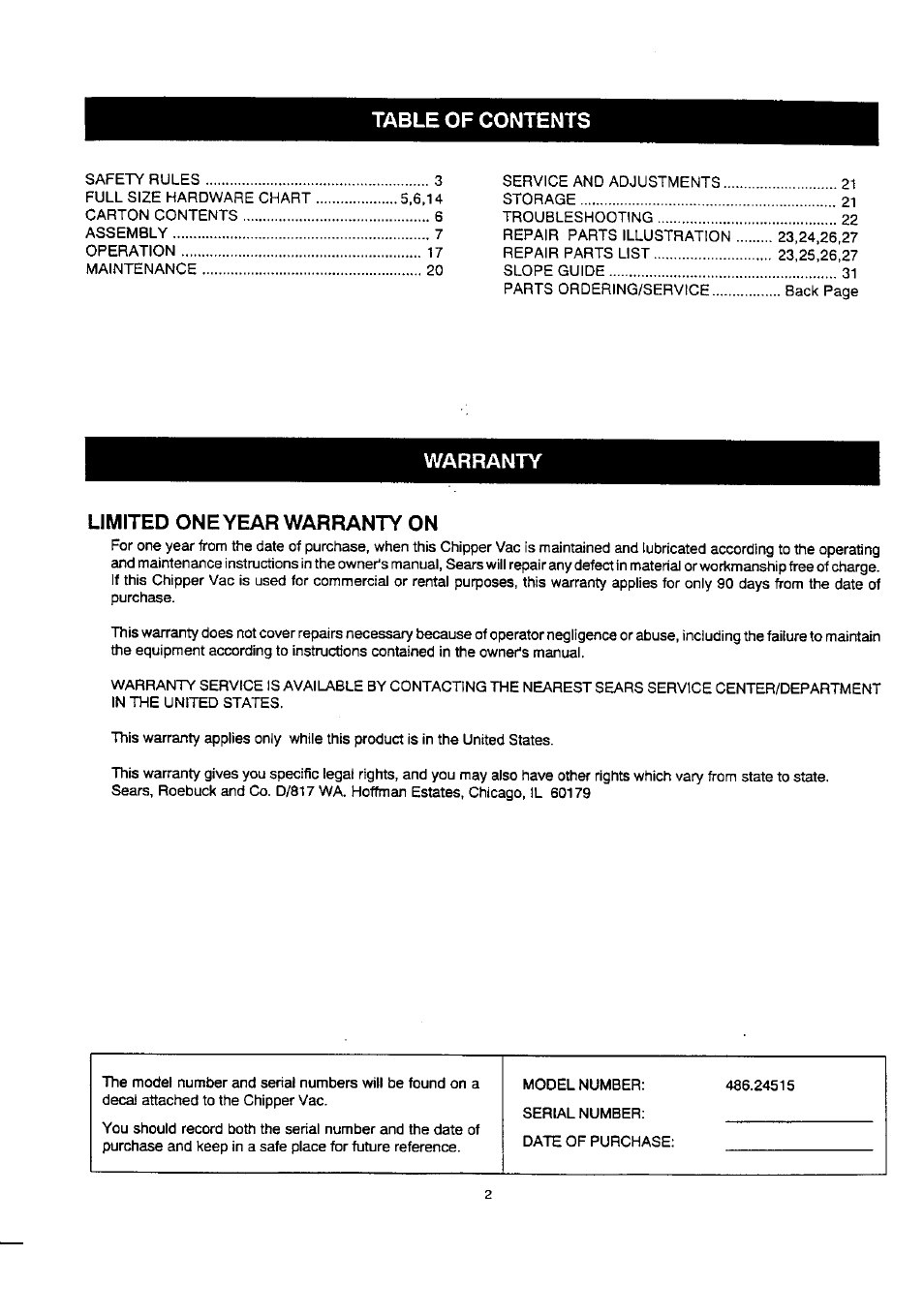 Craftsman 486.24515 User Manual | Page 2 / 32
