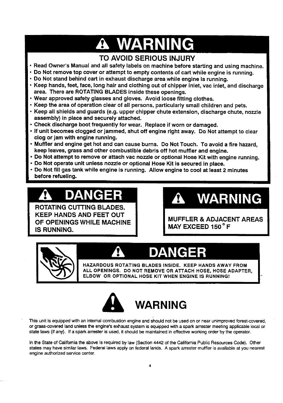 To avoid serious injury, A warning, Danger | Warning | Craftsman 486.24515 User Manual | Page 4 / 32