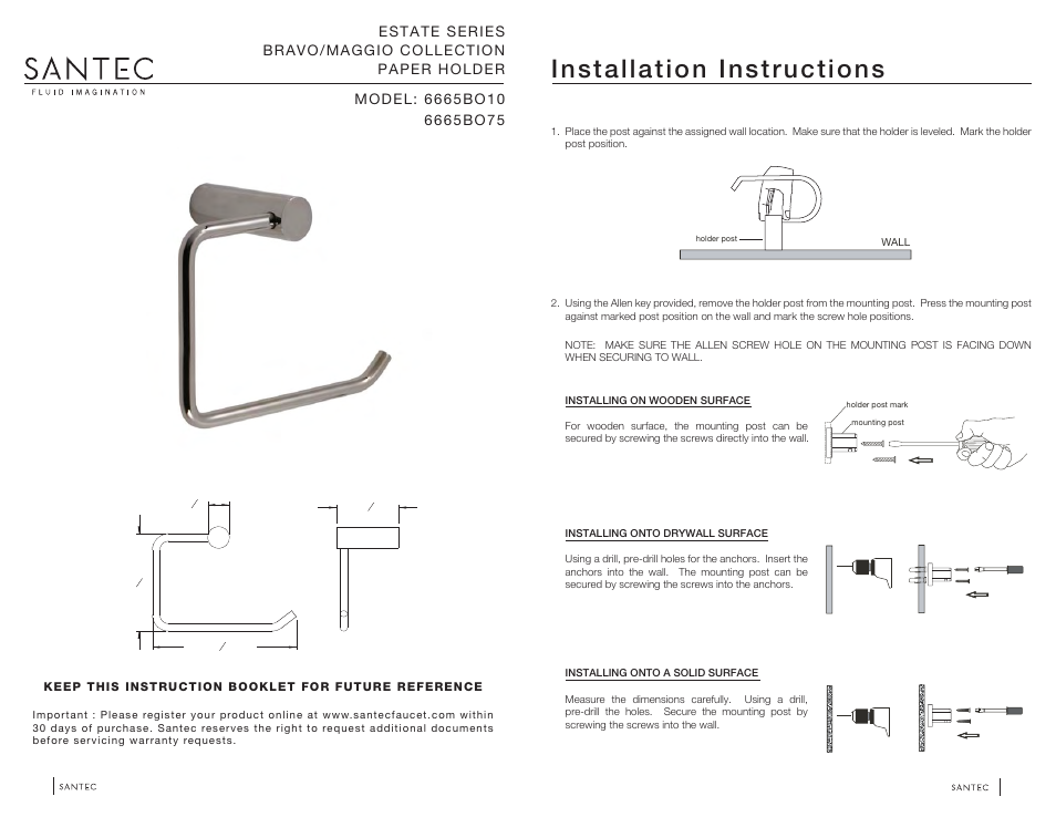 Santec 6665BO User Manual | 2 pages