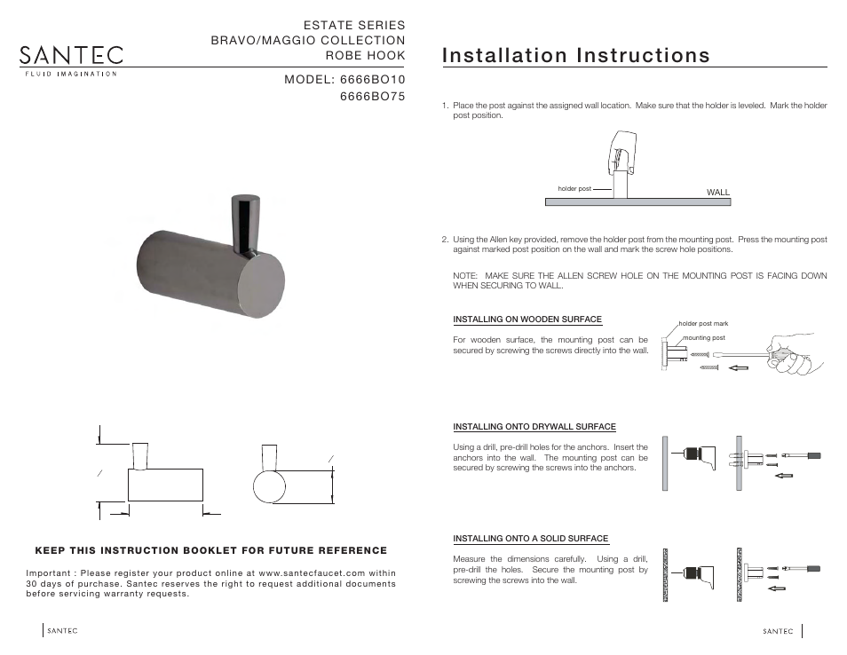 Santec 6666BO User Manual | 2 pages