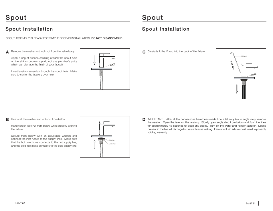 Spout, Spout installation | Santec 6680BO User Manual | Page 2 / 4