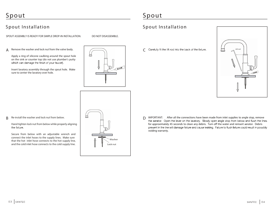 Spout, Spout installation | Santec 6780AR User Manual | Page 2 / 4