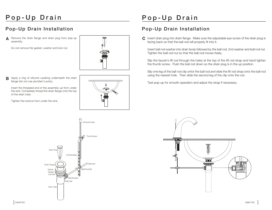 Pop-up drain installation, Ca b | Santec 6920MG User Manual | Page 3 / 4