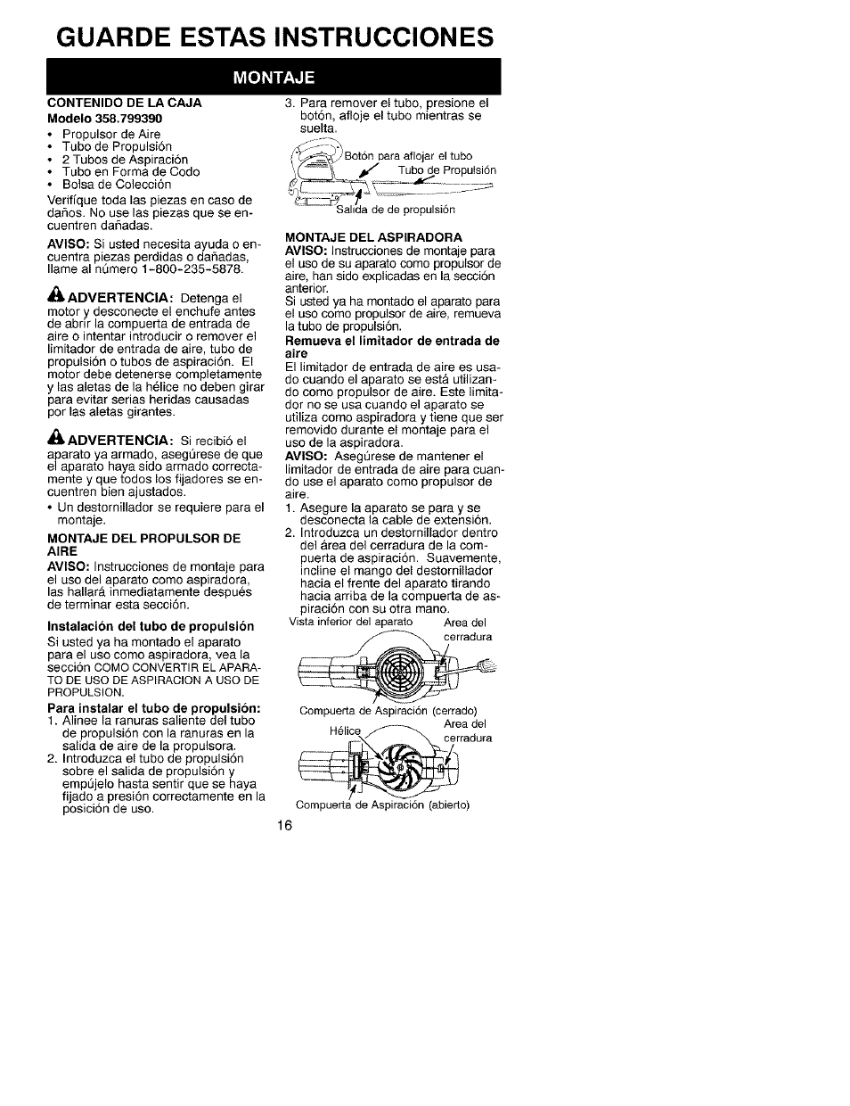 Guarde estas instrucciones, Montaje | Craftsman 358.799390 User Manual | Page 16 / 22