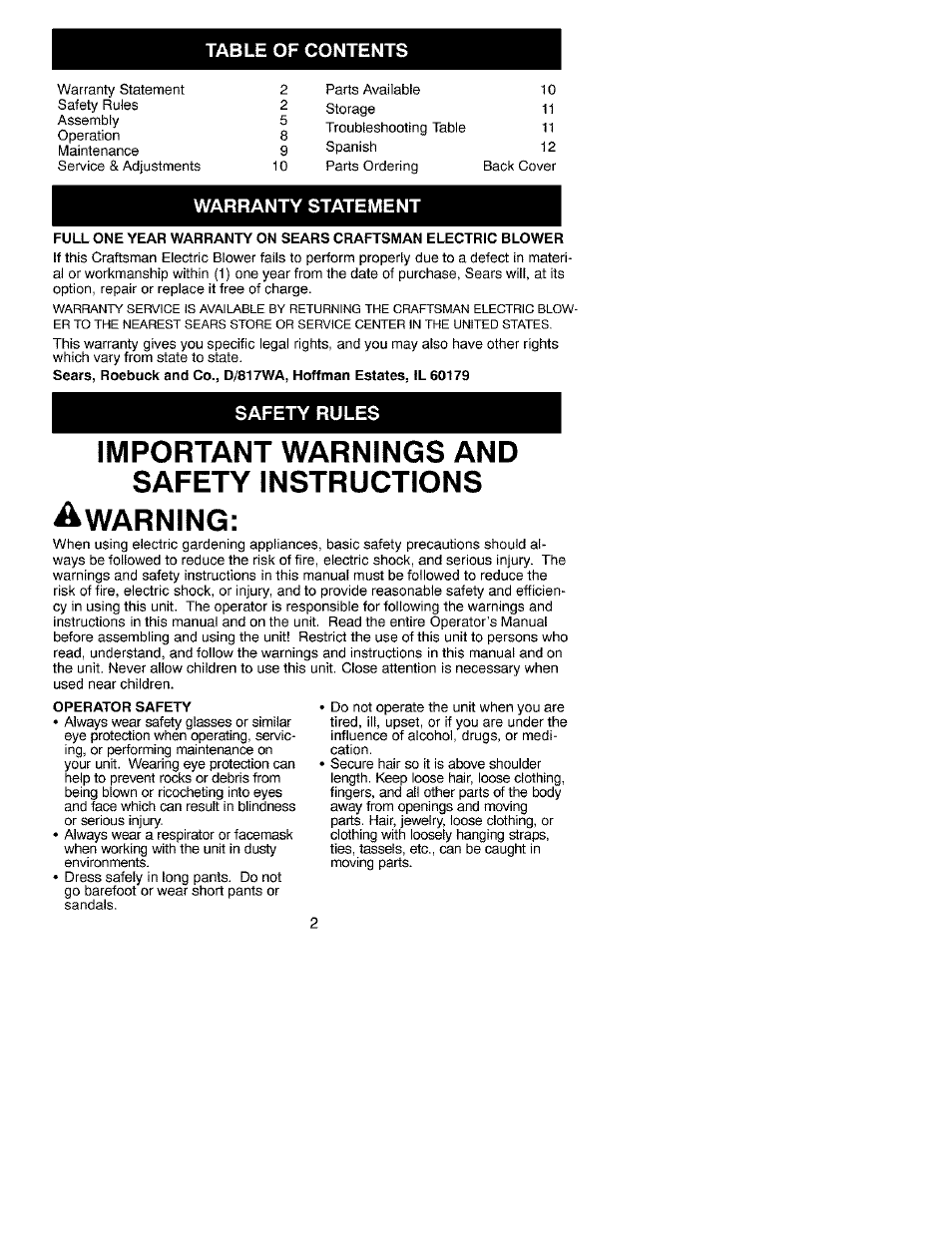 Craftsman 358.799390 User Manual | Page 2 / 22