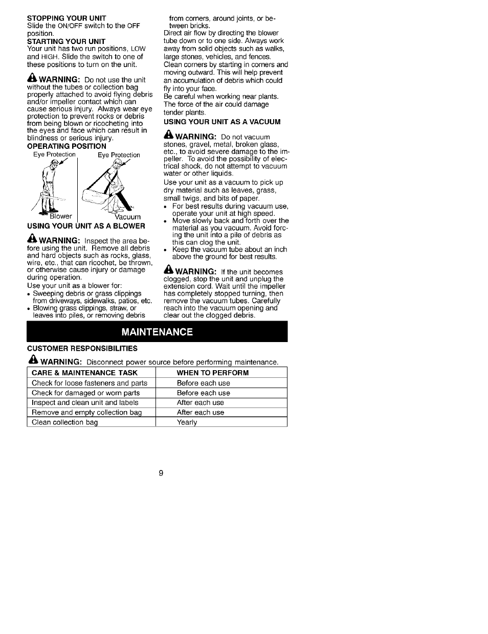 Maintenance | Craftsman 358.799390 User Manual | Page 9 / 22