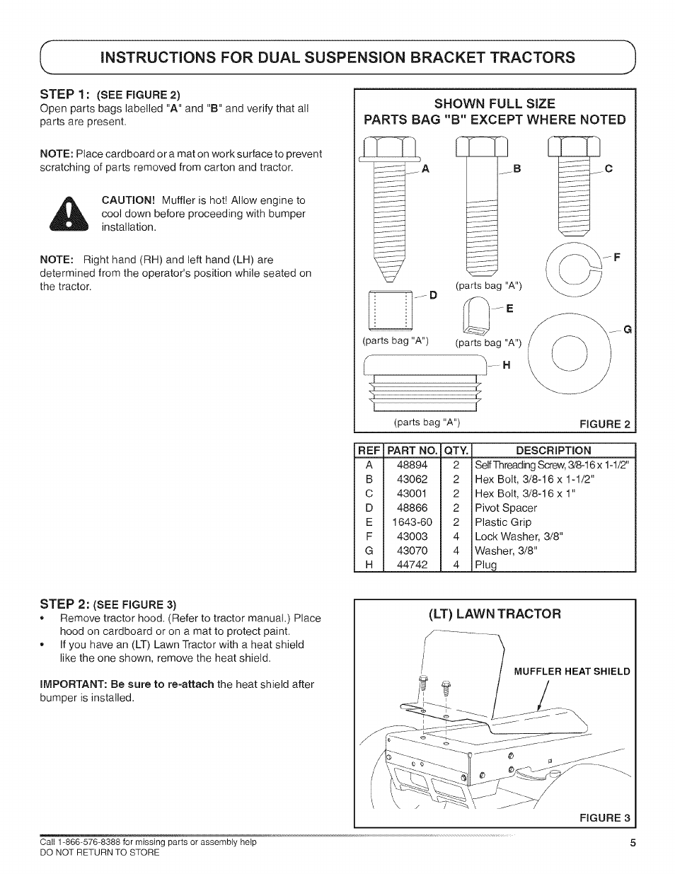 Instructions for dual suspension bracket tractors | Craftsman 486.246232 User Manual | Page 5 / 8