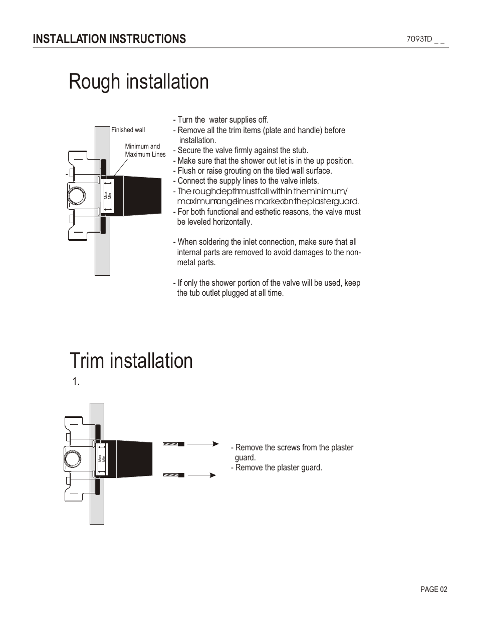 Rough installation, Trim installation, Installation instructions | Santec 7093TD User Manual | Page 2 / 4