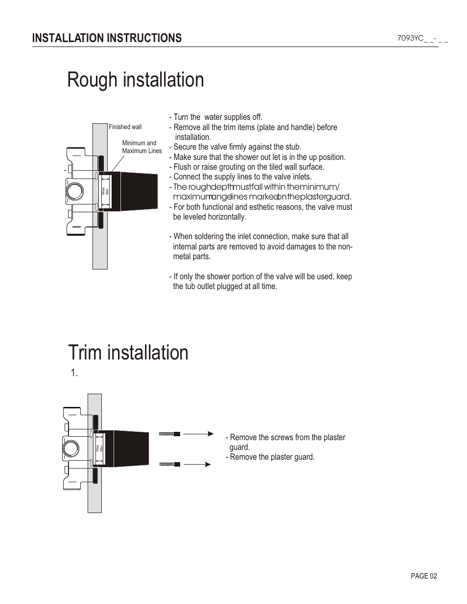 Rough installation, Trim installation, Installation instructions | Santec 7093YC User Manual | Page 2 / 4
