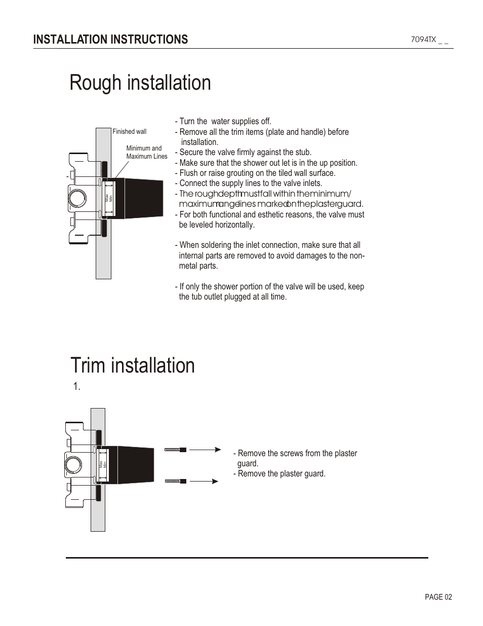 Rough installation, Trim installation, Installation instructions | Santec 7094TX User Manual | Page 2 / 4