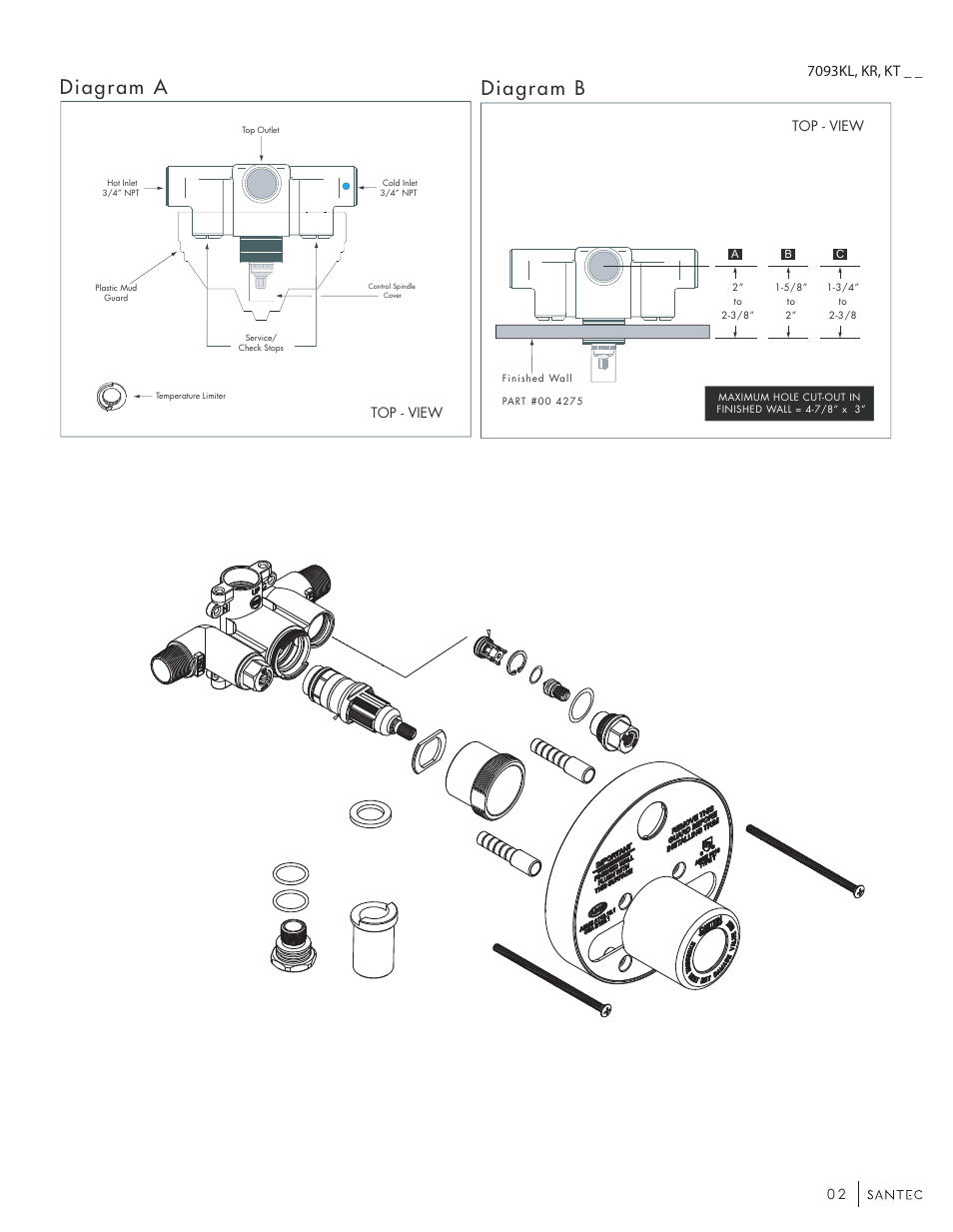 Diagram b diagram a, 7093kl, kr, kt, Top - view | Santec 7093KT-TM User Manual | Page 2 / 12