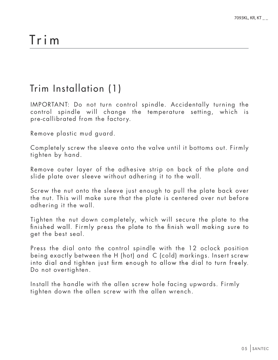 Tr i m, Trim installation (1) | Santec 7093KT-TM User Manual | Page 5 / 12