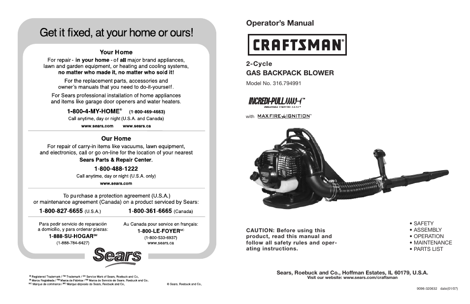 Craftsman 316.794991 User Manual | 42 pages