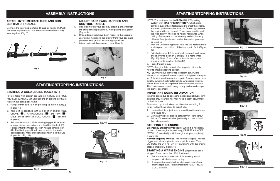 Starting/stopping instructions, Assembly instructions | Craftsman 316.794991 User Manual | Page 11 / 42
