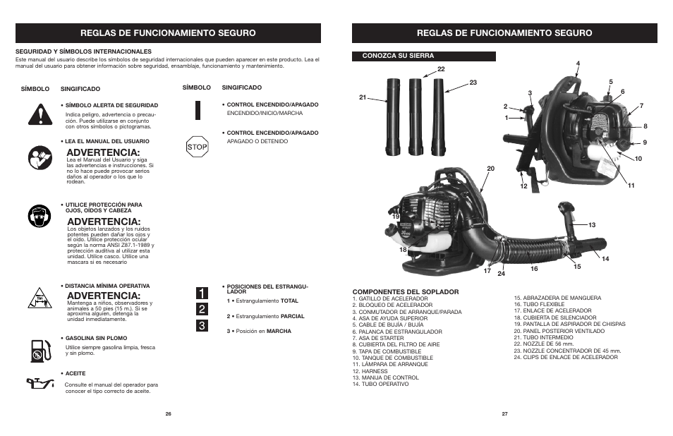 Advertencia, Reglas de funcionamiento seguro | Craftsman 316.794991 User Manual | Page 27 / 42