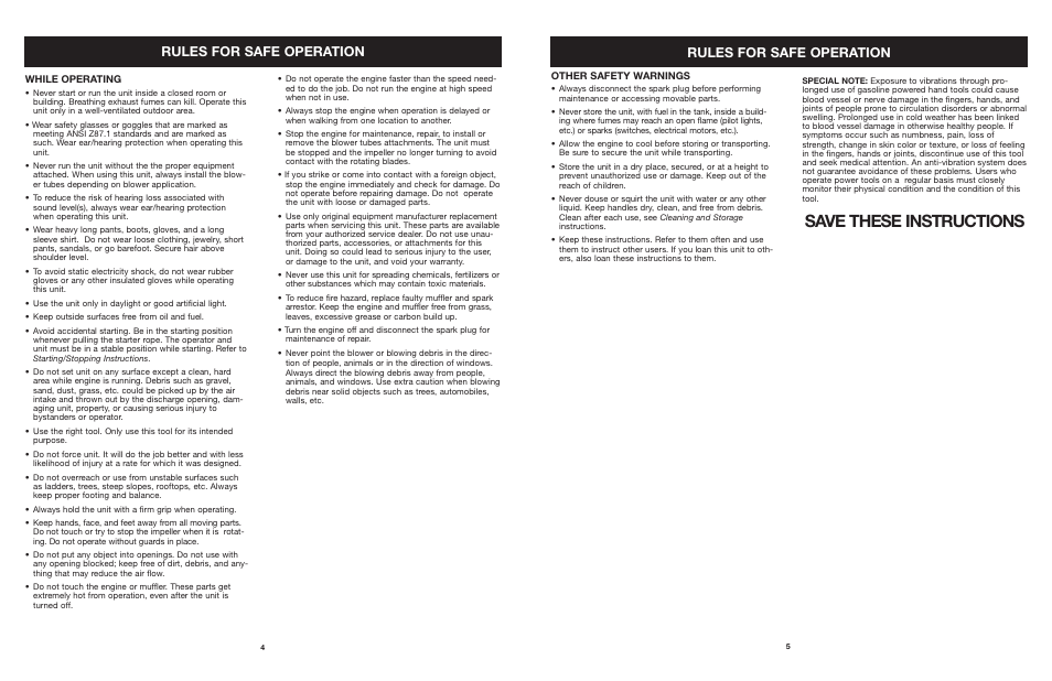 Save these instructions, Rules for safe operation | Craftsman 316.794991 User Manual | Page 4 / 42