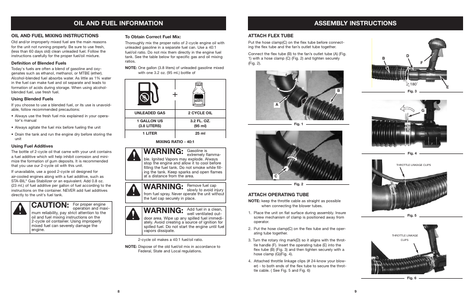 Caution, Warning, Assembly instructions | Oil and fuel information | Craftsman 316.794991 User Manual | Page 8 / 42