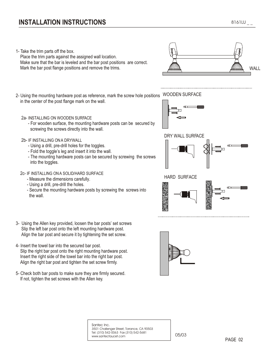 Installation instructions | Santec 8161LU User Manual | Page 2 / 3