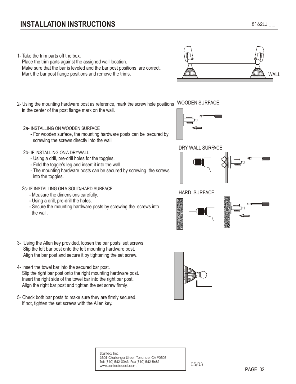 Installation instructions | Santec 8162LU User Manual | Page 2 / 3