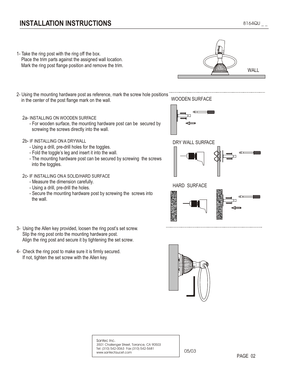 Installation instructions | Santec 8164QU User Manual | Page 2 / 3
