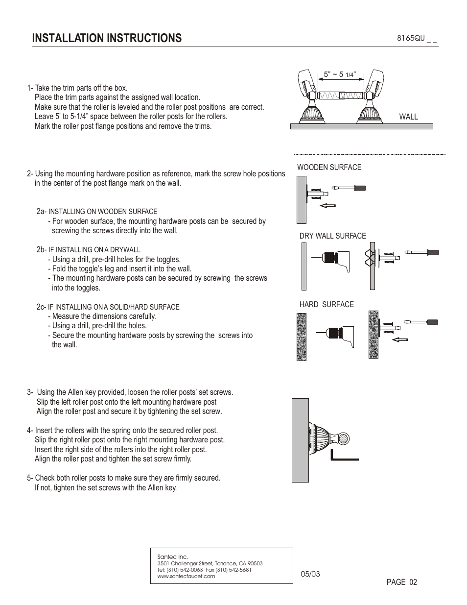 Installation instructions | Santec 8165QU User Manual | Page 2 / 3