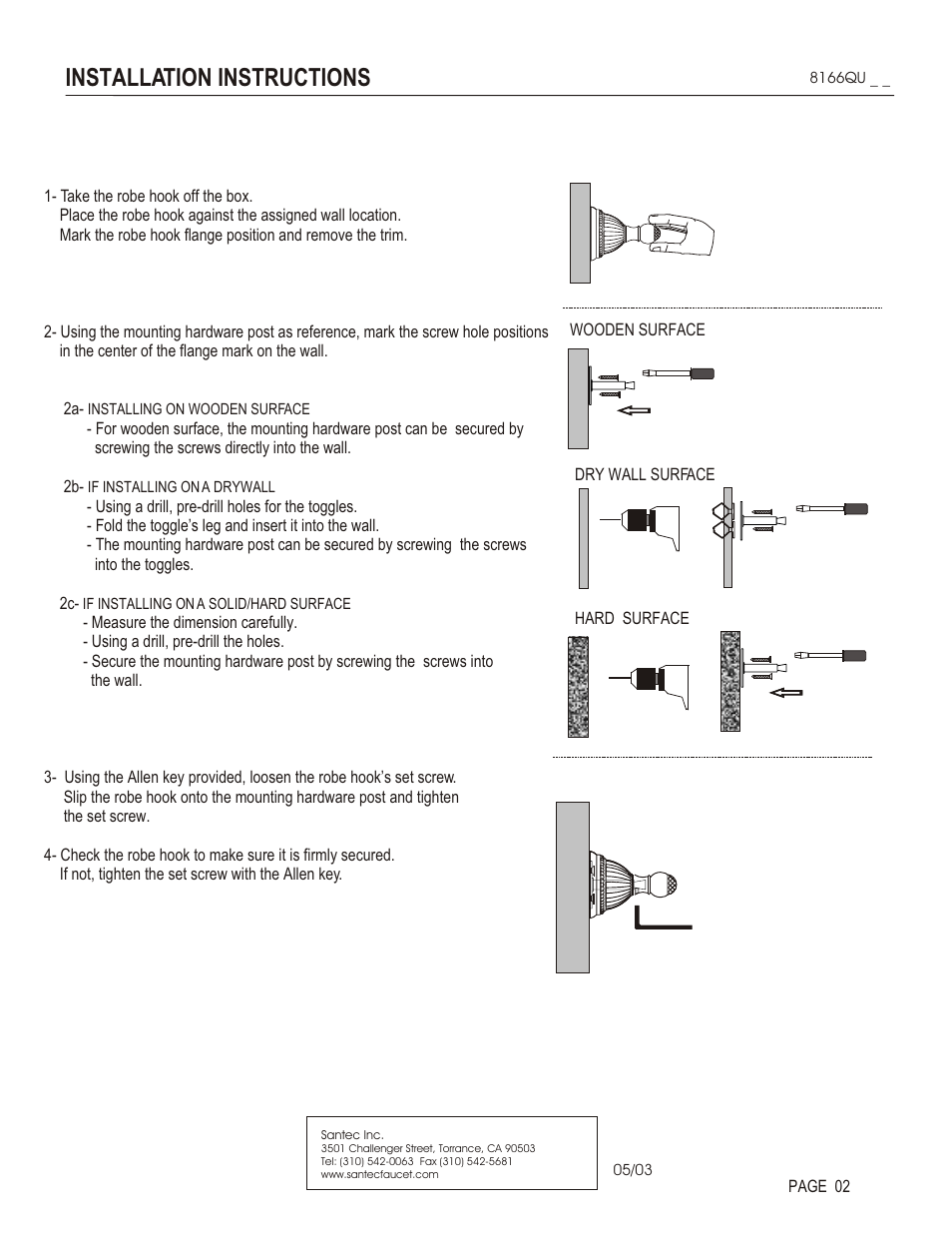Installation instructions | Santec 8166QU User Manual | Page 2 / 3