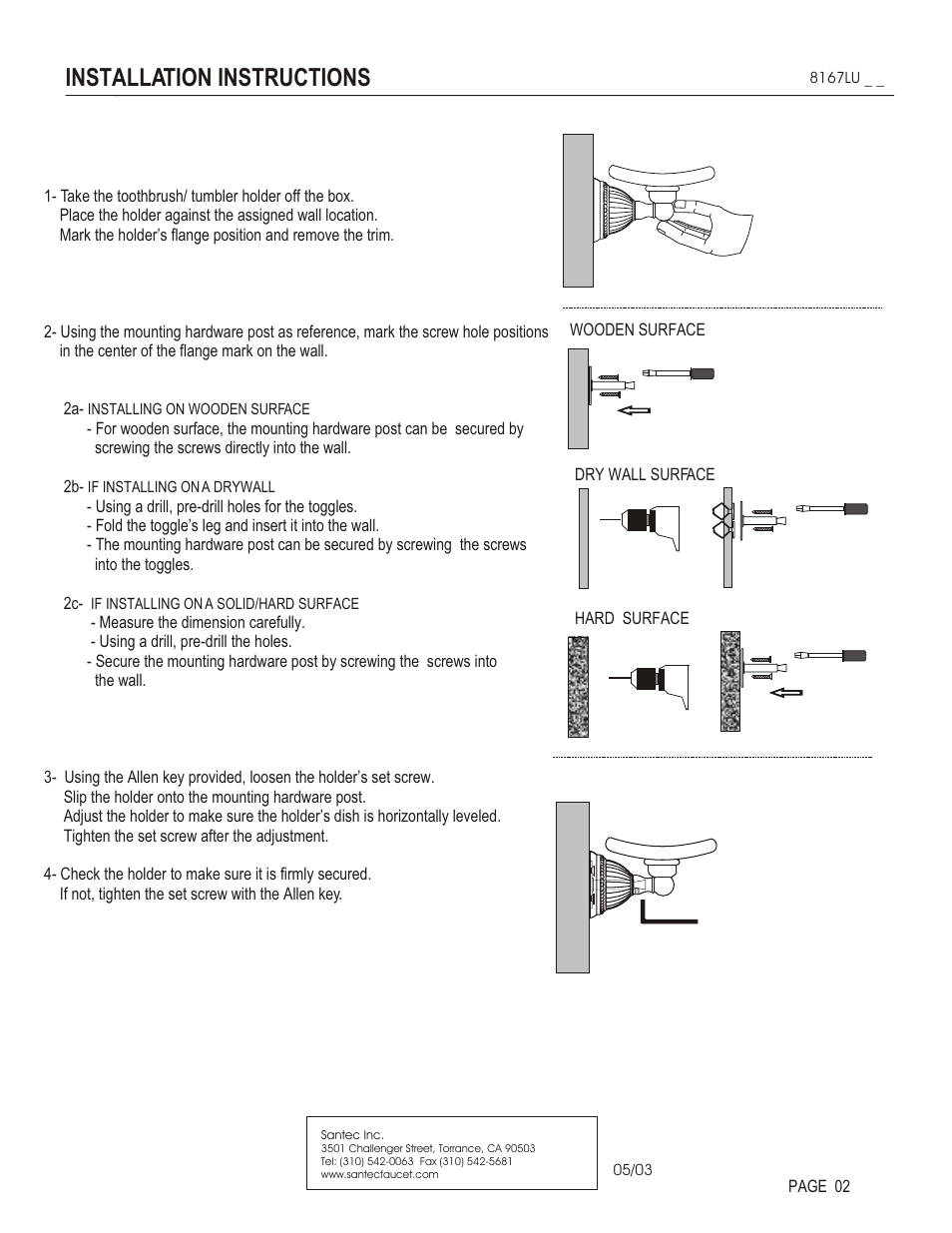 Installation instructions | Santec 8167LU User Manual | Page 2 / 3