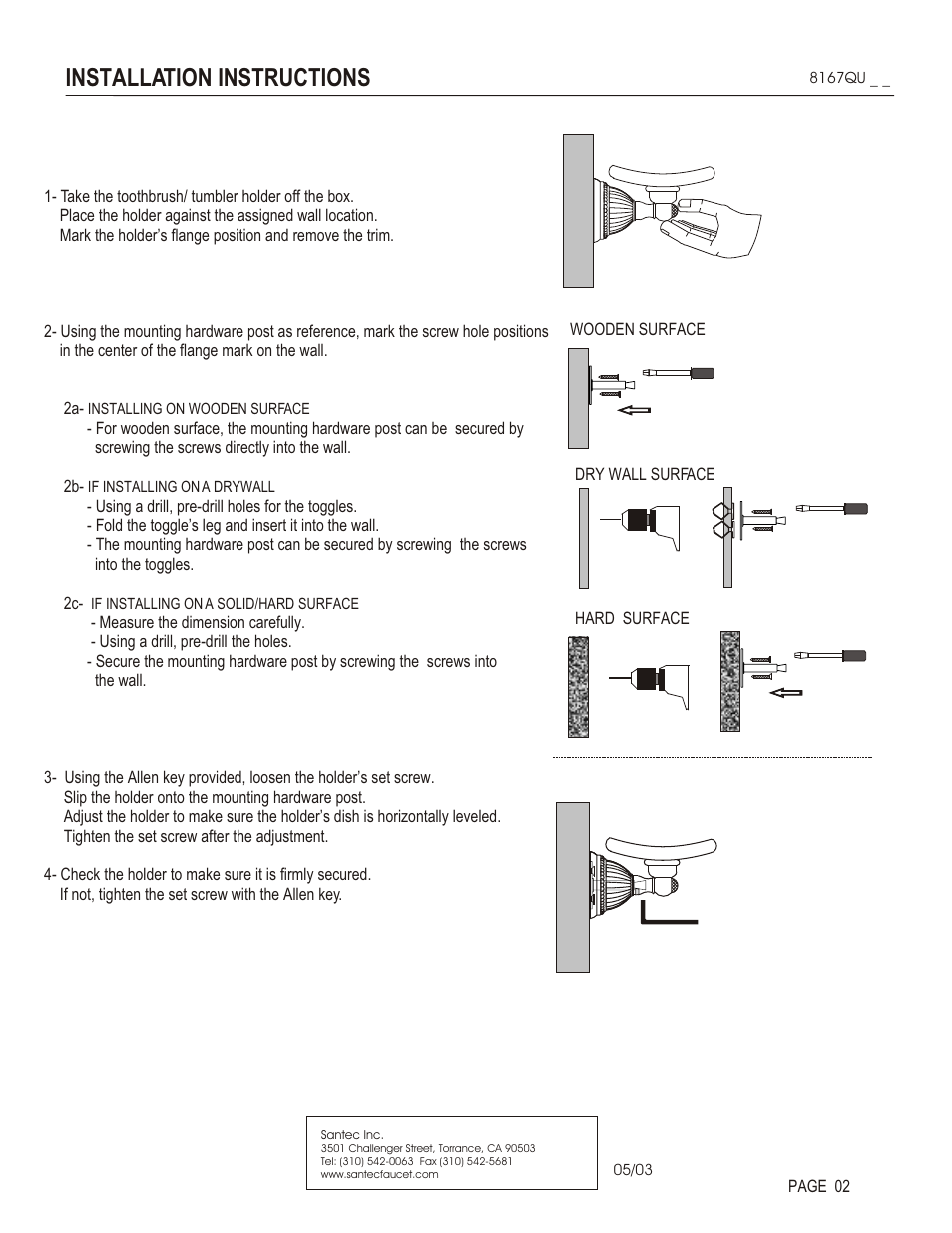 Installation instructions | Santec 8167QU User Manual | Page 2 / 3