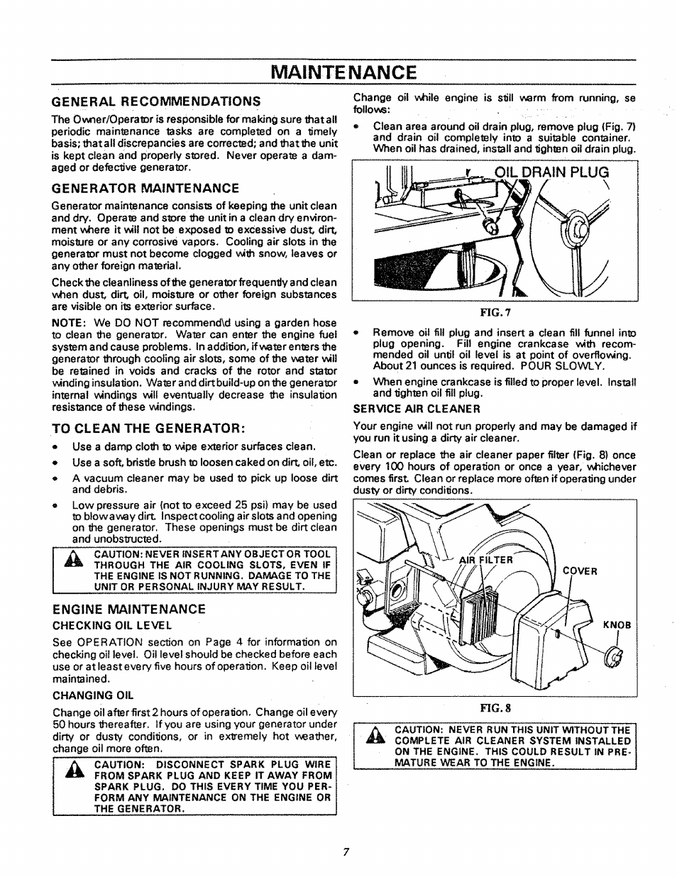 Maintenance | Craftsman 580.327270 User Manual | Page 9 / 20