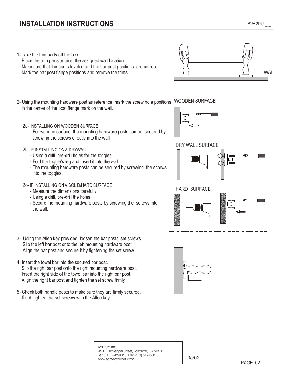 Installation instructions | Santec 8262RU User Manual | Page 2 / 3