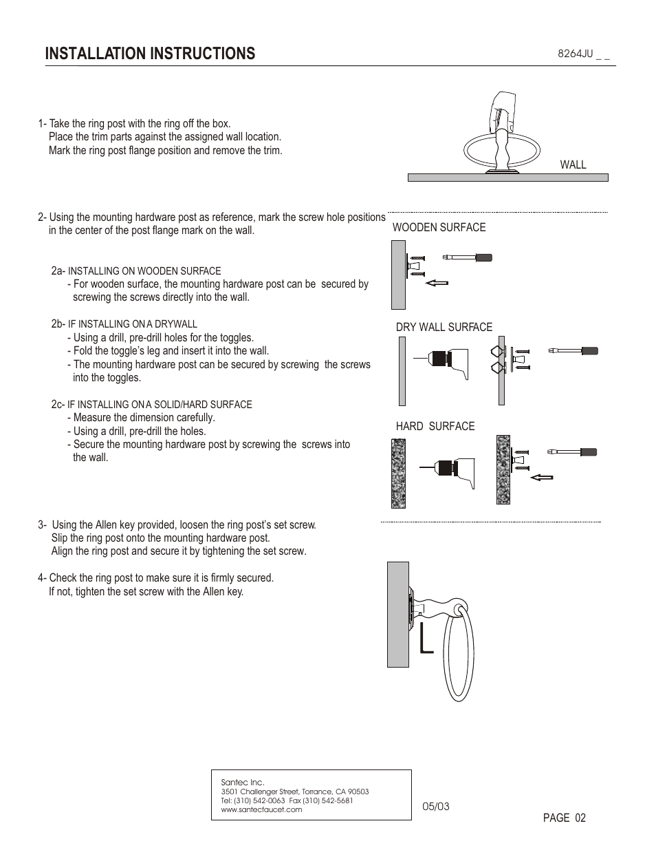 Installation instructions | Santec 8264JU User Manual | Page 2 / 3