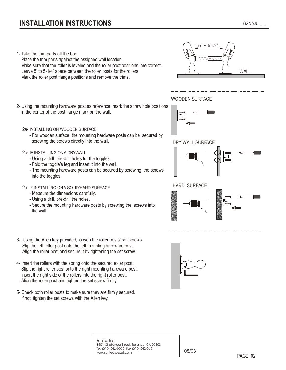 Installation instructions | Santec 8265JU User Manual | Page 2 / 3