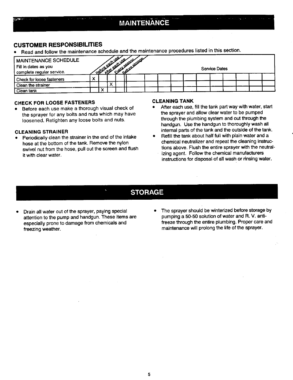 Maintenance, Customer responsibilities | Craftsman 486.24534 User Manual | Page 5 / 8