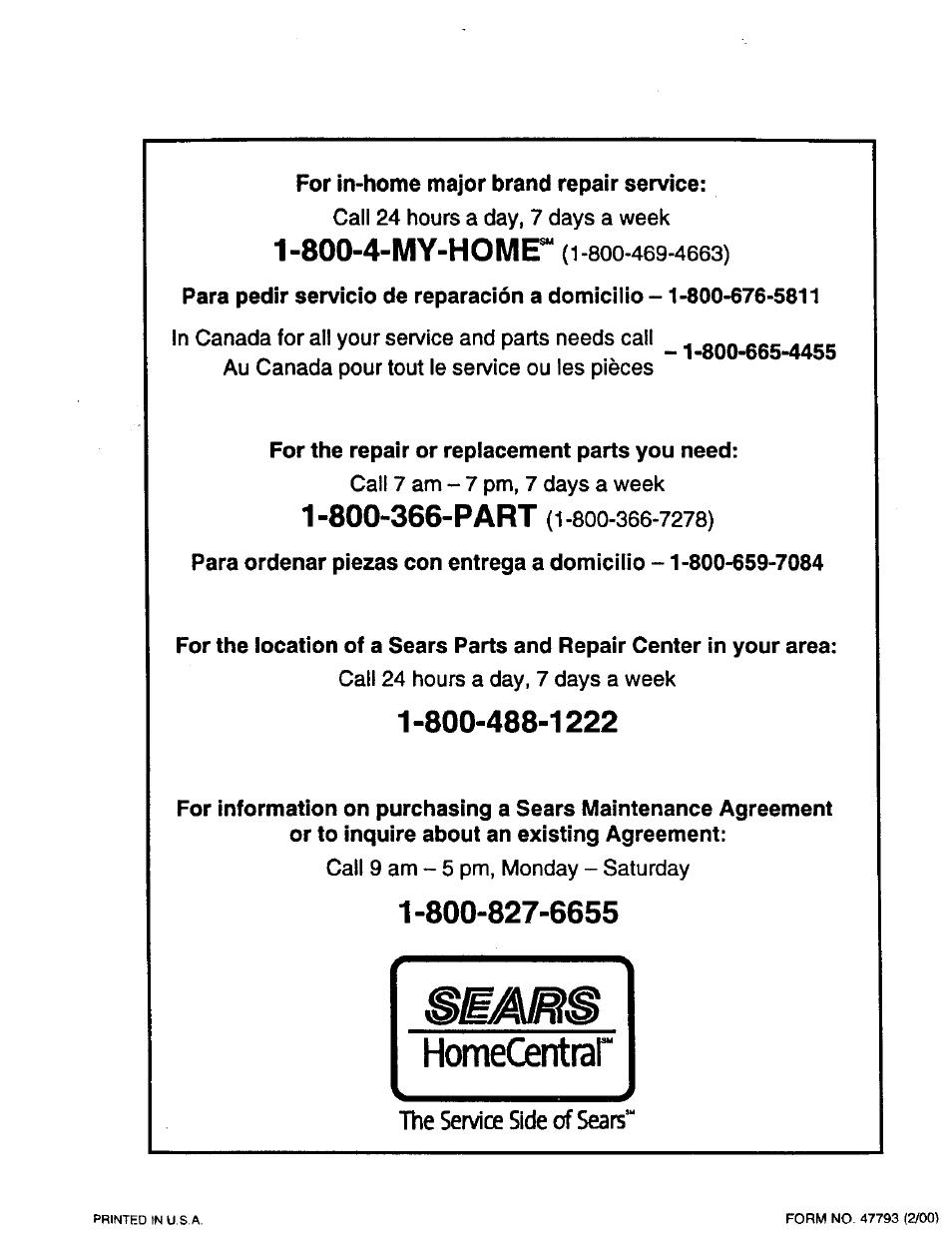 800-4-my-home | Craftsman 486.24534 User Manual | Page 8 / 8