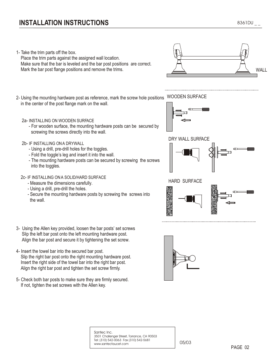 Installation instructions | Santec 8361DU User Manual | Page 2 / 3