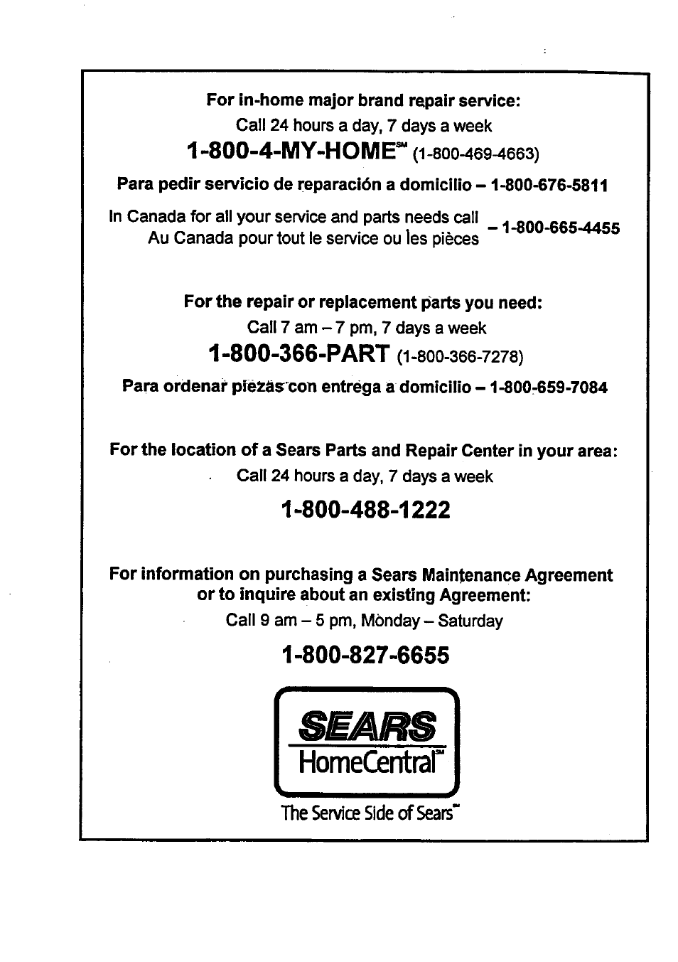 The service side of sears | Craftsman 580.768040 User Manual | Page 28 / 28