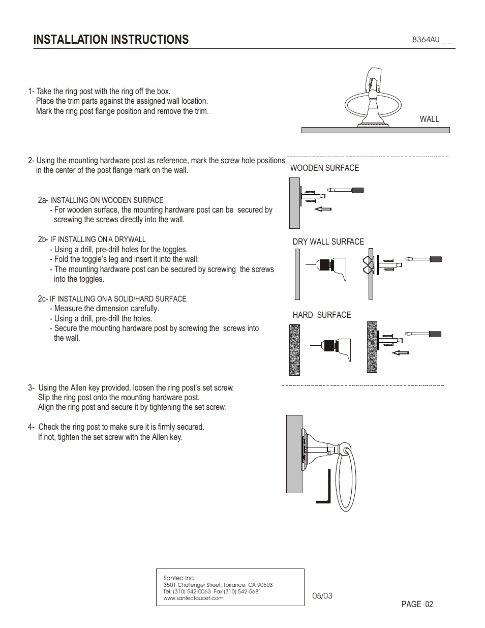 Installation instructions | Santec 8364AU User Manual | Page 2 / 3