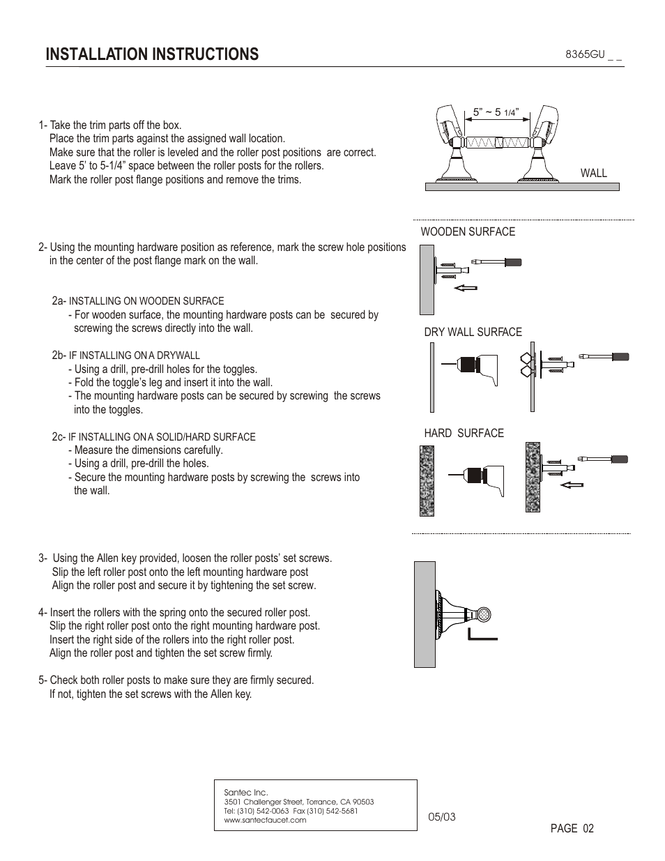 Installation instructions | Santec 8365GU User Manual | Page 2 / 3