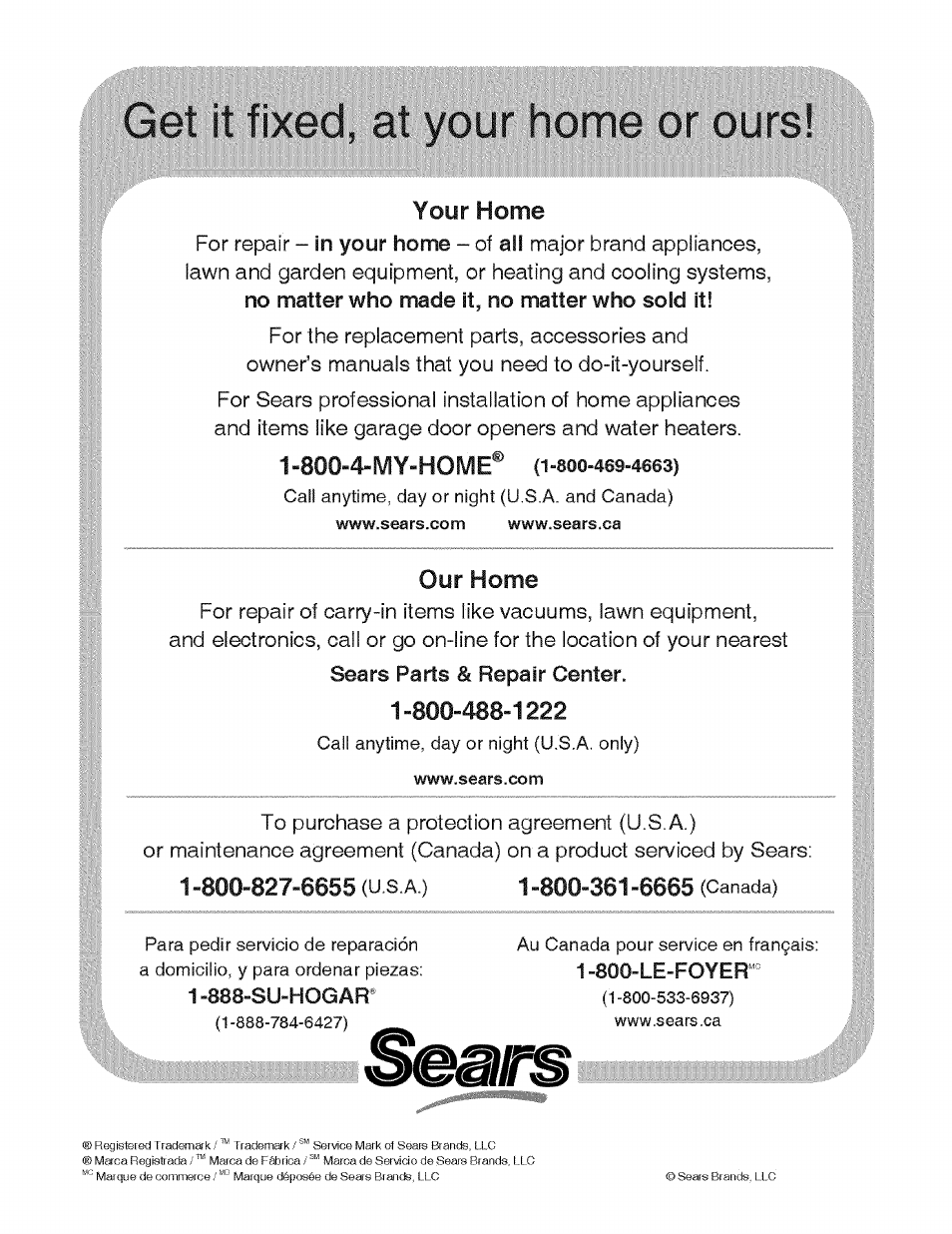 Your home, Our home | Craftsman 137.212370 User Manual | Page 30 / 30