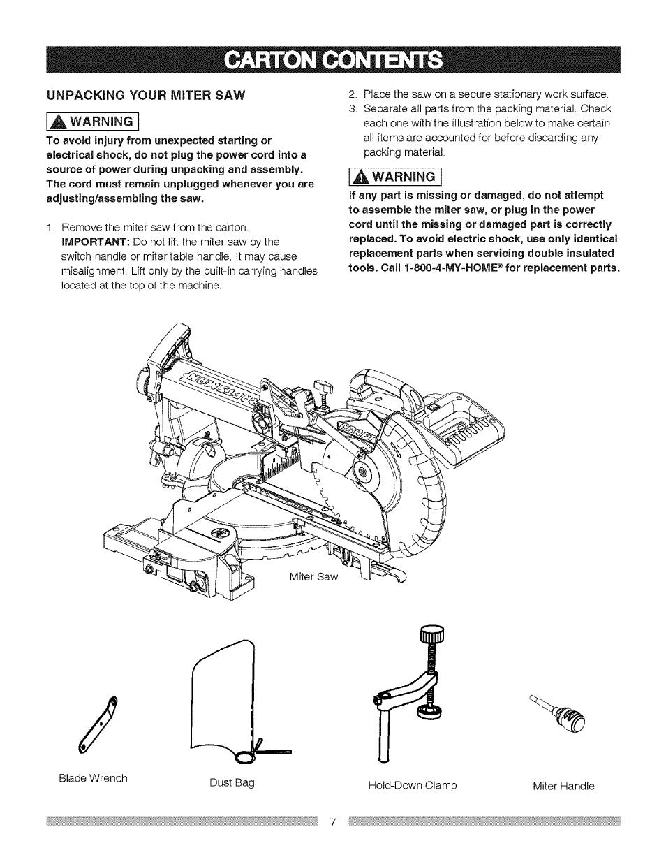 Carton contents | Craftsman 137.212370 User Manual | Page 7 / 30