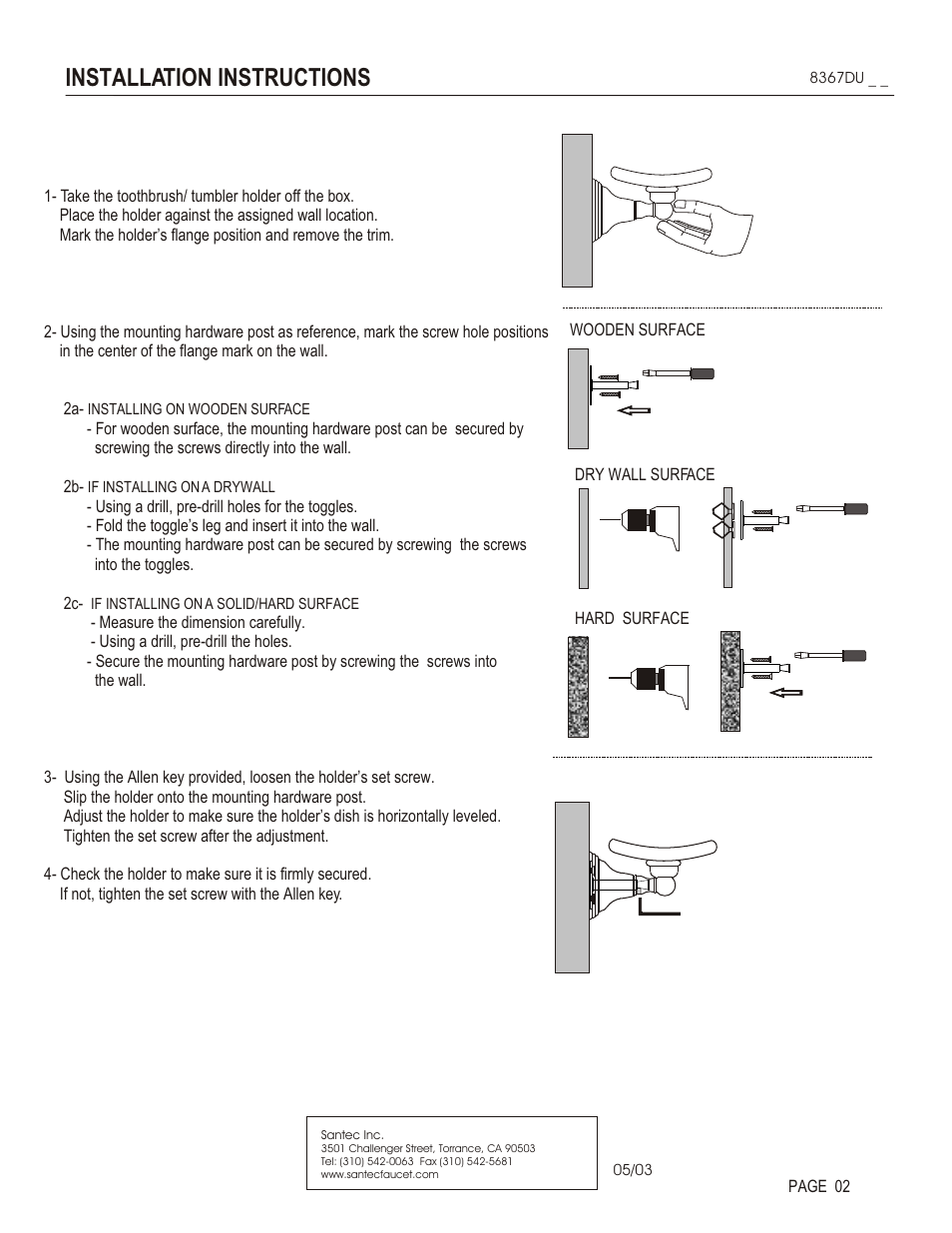 Installation instructions | Santec 8367DU User Manual | Page 2 / 3