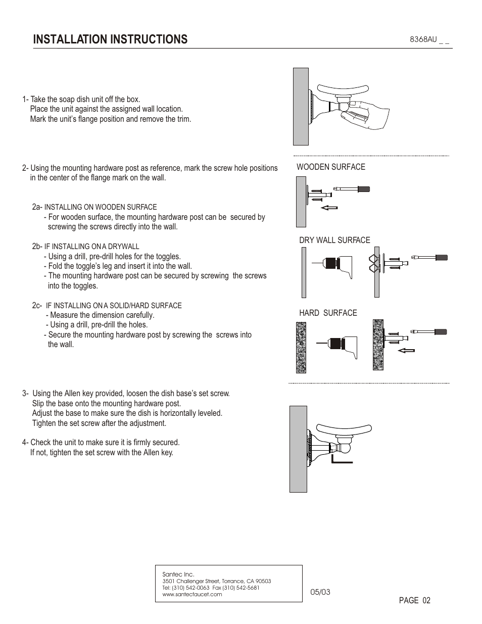 Installation instructions | Santec 8368AU User Manual | Page 2 / 3