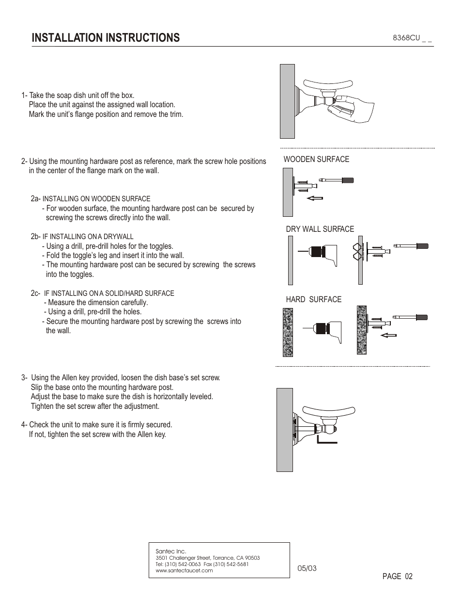 Installation instructions | Santec 8368CU User Manual | Page 2 / 3
