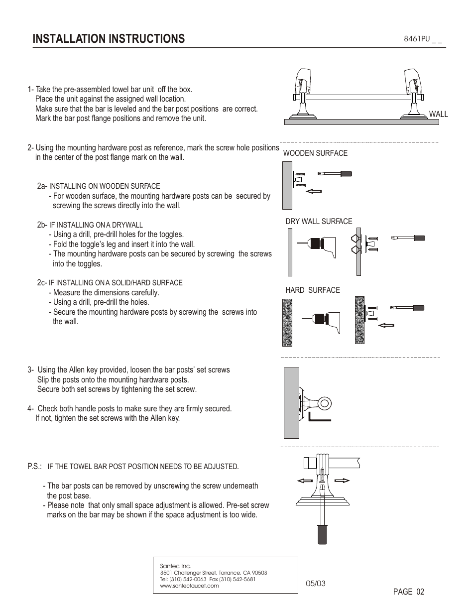 Installation instructions | Santec 8461PU User Manual | Page 2 / 3